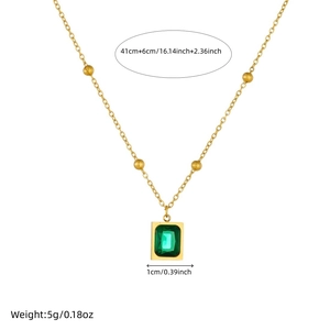 Gold stainless steel chain necklace featuring emerald cut green cubic zirconia pendant