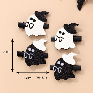 Set of four Halloween ghost hair clips in black and white glitter fabric for kids