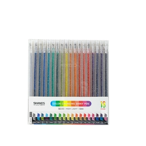 18-pack metallic glitter gel pens with 1.0mm tips in a transparent storage case