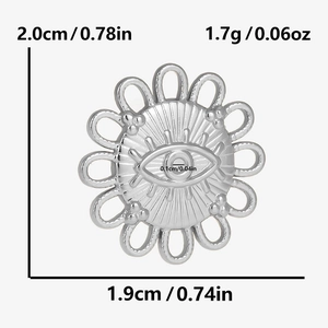 Detailed size and weight chart for the silver stainless steel evil eye sun pendant