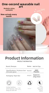 Detailed view of press-on nails with space design gradients, glitter, and art lines