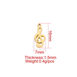 Polished gold treble clef stainless steel musical pendant 16mm x 7mm size chart