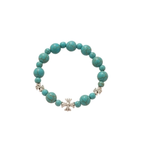 Bracelet ethnique rétro en perles de turquoise avec breloques croix vintage