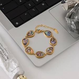 18K gold plated stainless steel bracelet with pear-shaped abalone shell inlays