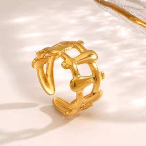 Chic 18K gold plated stainless steel geometric open ring for women with organic lines