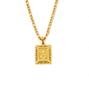 18K gold plated stainless steel necklace featuring a vintage rectangle letter A pendant