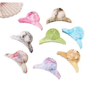 Set of 8 large shell-shaped hair claws with marble texture in various elegant colors