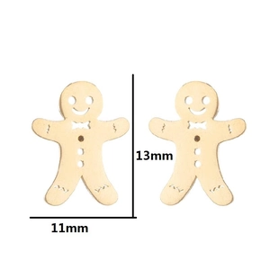 Holz-Ohrstecker Lebkuchenmann 13mm x 11mm Größenangaben auf weißem Hintergrund