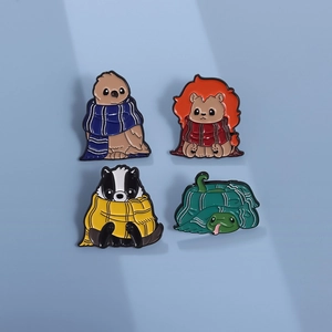 Ensemble de Pins en Émail Animaux de Dessin Animé Broches Mignonnes en Alliage de Zinc Blaireau Serpent Lion Oiseau pour Vêtements Sac à Dos Unisexe Cadeau