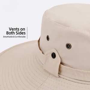 Waterproof wide brim sun hat for men with breathable side vents for outdoor hiking