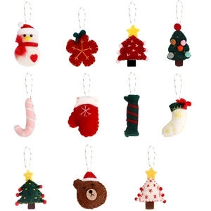 Assorted felt Christmas ornaments including snowman, tree, and candy cane shapes