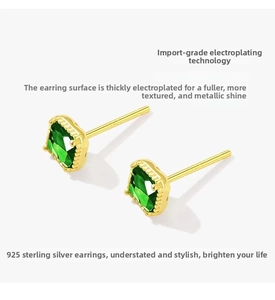 Detailed macro view showing the S925 hallmark on emerald-cut silver stud earrings