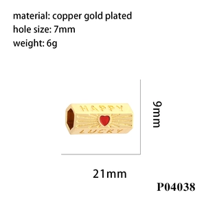 Dessin technique de perle œil cœur plaqué or 18K avec dimensions de taille et de poids