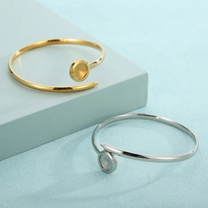 Minimalist Stainless Steel Open Cuff Bracelet With Round Bezel Tray DIY Jewelry Making For Women Adjustable Bangle Base