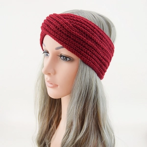 Fascia per capelli in maglia a treccia bordeaux da donna per calore in autunno inverno