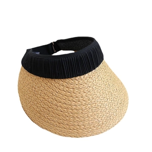 Visiera parasole in paglia da donna con tesa larga e fascia elastica nera