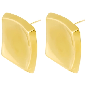 Close-up of golden irregular square stud earrings made of polished 304 stainless steel