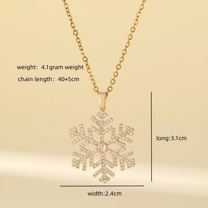 Golden snowflake pendant necklace in titanium steel with detailed size specifications