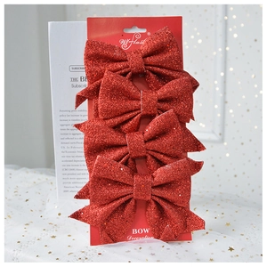 Set of 4 large red glitter bows for Christmas tree and festive wall hanging decorations