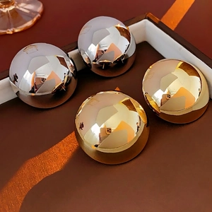 Oversized Spherical Metallic Stud Earrings With Silver Earring Post Minimalist Mirror Finish Fashion Jewelry For Women