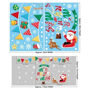Detailed dimension guide for Christmas static window decals with various DIY holiday elements