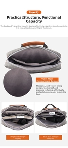 Detail of grey laptop bag showing shockproof fleece lining and multi-compartment storage