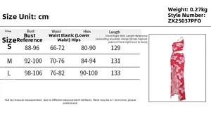 Size chart showing measurements in cm for the sexy cutout floral print shoulder strap dress