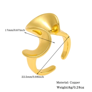 Detail view of 18K gold plated copper ring with 17mm and 22.5mm size dimensions
