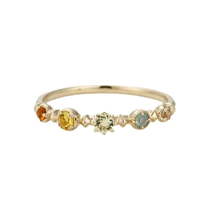 Elegant 14K gold plated 925 silver ring with five colorful gemstones on white background