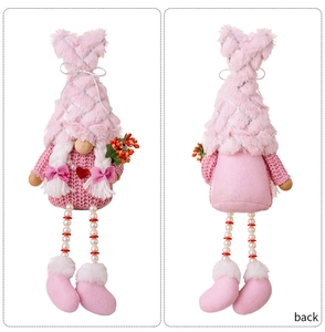 Detailed front and back view of pink plush Valentine gnome doll with sequined hat and beaded legs
