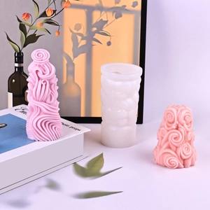 Silicone mold for DIY cylinder aroma candles with vintage spiral and floral textures
