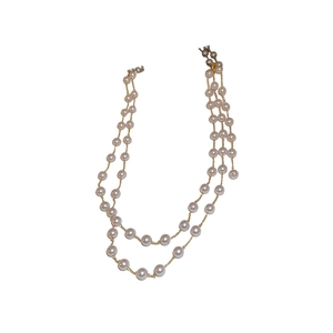 Collier double rang de perles fantaisie et chaîne dorée au style vintage français