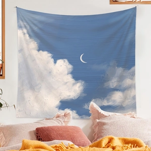 Artistic cloud and moon oil painting tapestry for minimalist bedroom wall decoration