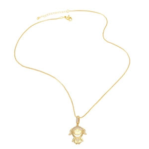 Gold plated girl pendant necklace with zircon heart details on a simple box chain