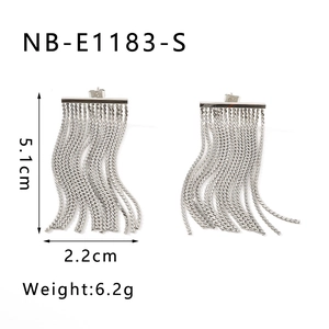 Silver chain tassel earrings detail showing dimensions 5.1cm height and 2.2cm width