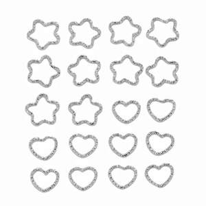 20 anneaux de jonction en métal argenté en forme d'étoile et de cœur pour bijoux DIY