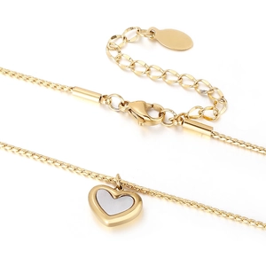Collier cœur doré en acier inoxydable avec nacre blanche et chaîne réglable
