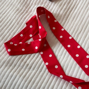 Retro red and white polka dot fabric ribbon necklace with long satin texture finish