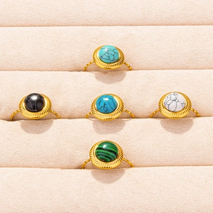 Adjustable 304 stainless steel rings set with colorful round stones in gold rope bands
