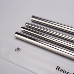 Reusable set of four 304 stainless steel straws with a BPA FREE plastic storage pouch