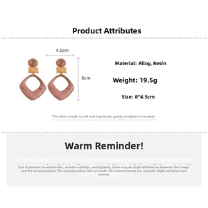 Detail specifications of geometric resin earrings showing size and s925 silver needle features