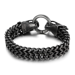 Retro dragon head stainless steel braided chain bracelet for men with 316L engraving