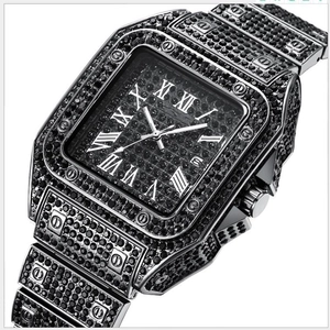 Luxury square business quartz watch with black crystals and Roman numeral dial