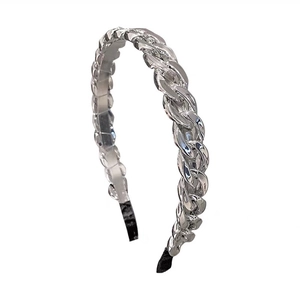 Silver chunky chain headband for women with stylish punk resin design and non-slip pads