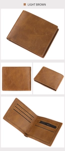 Detailed view of light brown leather wallet featuring card slots and a zipper coin pocket