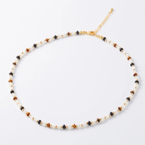 Tigerauge Schwarzer Achat Künstliche Perlenkette Naturstein Perlmutt Vergoldeter Vintage Schmuck Für Damen Verstellbar