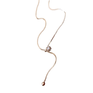Gold-plated adjustable snake chain necklace with cubic zirconia sliding clasp and beads