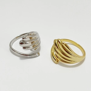 Minimalist S925 silver and gold shell texture adjustable open rings for women