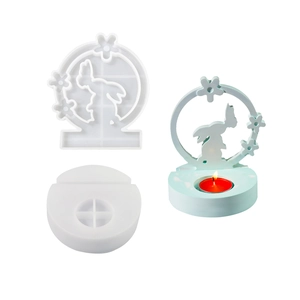 Silikonform-Set mit Hasen- und Blumenmond-Motiv für DIY-Harz-Kerzenständer