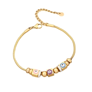 Bracelet en acier doré avec breloques œil porte-bonheur colorées et cristaux brillants